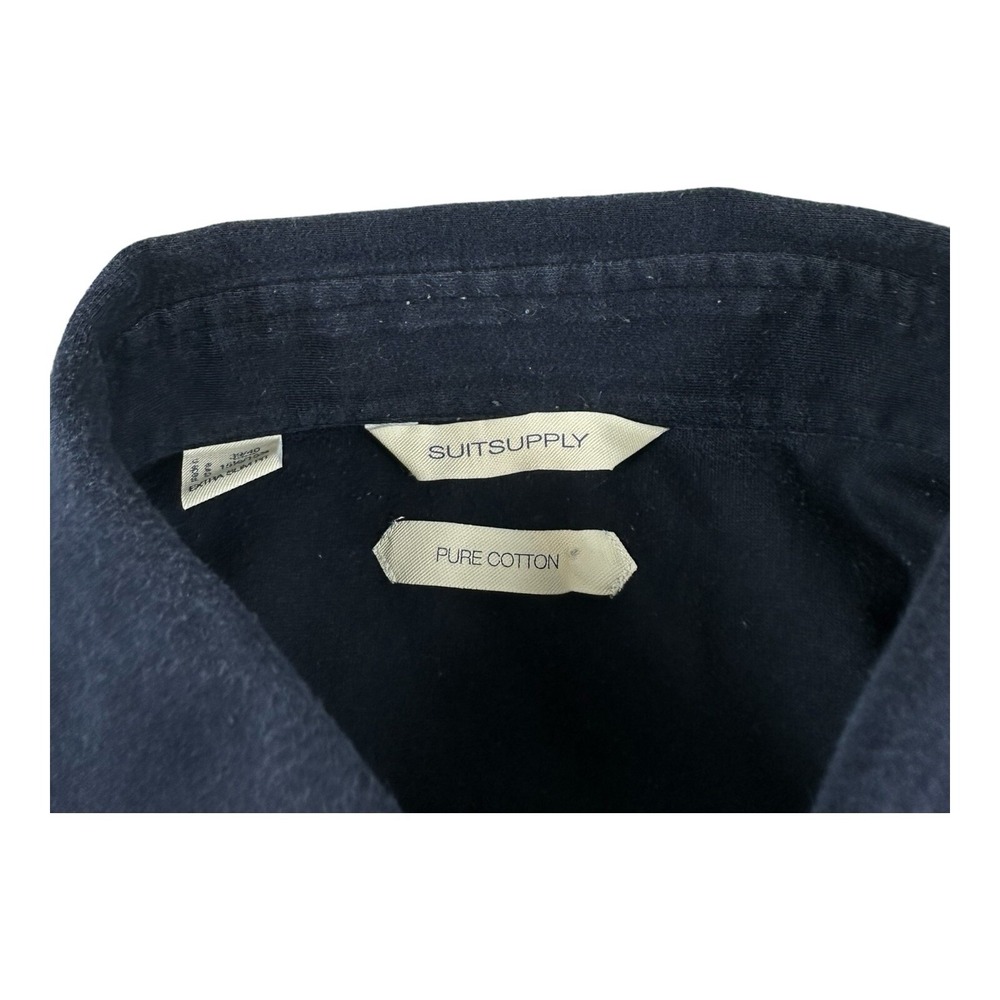 Suit Supply Blue Pure Cotton Cutaway Collar S/S Mens Polo Shirt Size 15.5 Slim - Picture 5 of 6